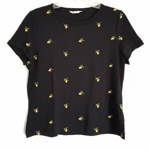 Lucky Brand Black Lemon Print Top SZ M